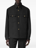 black wool shirt, classic collar shirt, Medusa detail shirt, men's shirts, elegant everyday wear