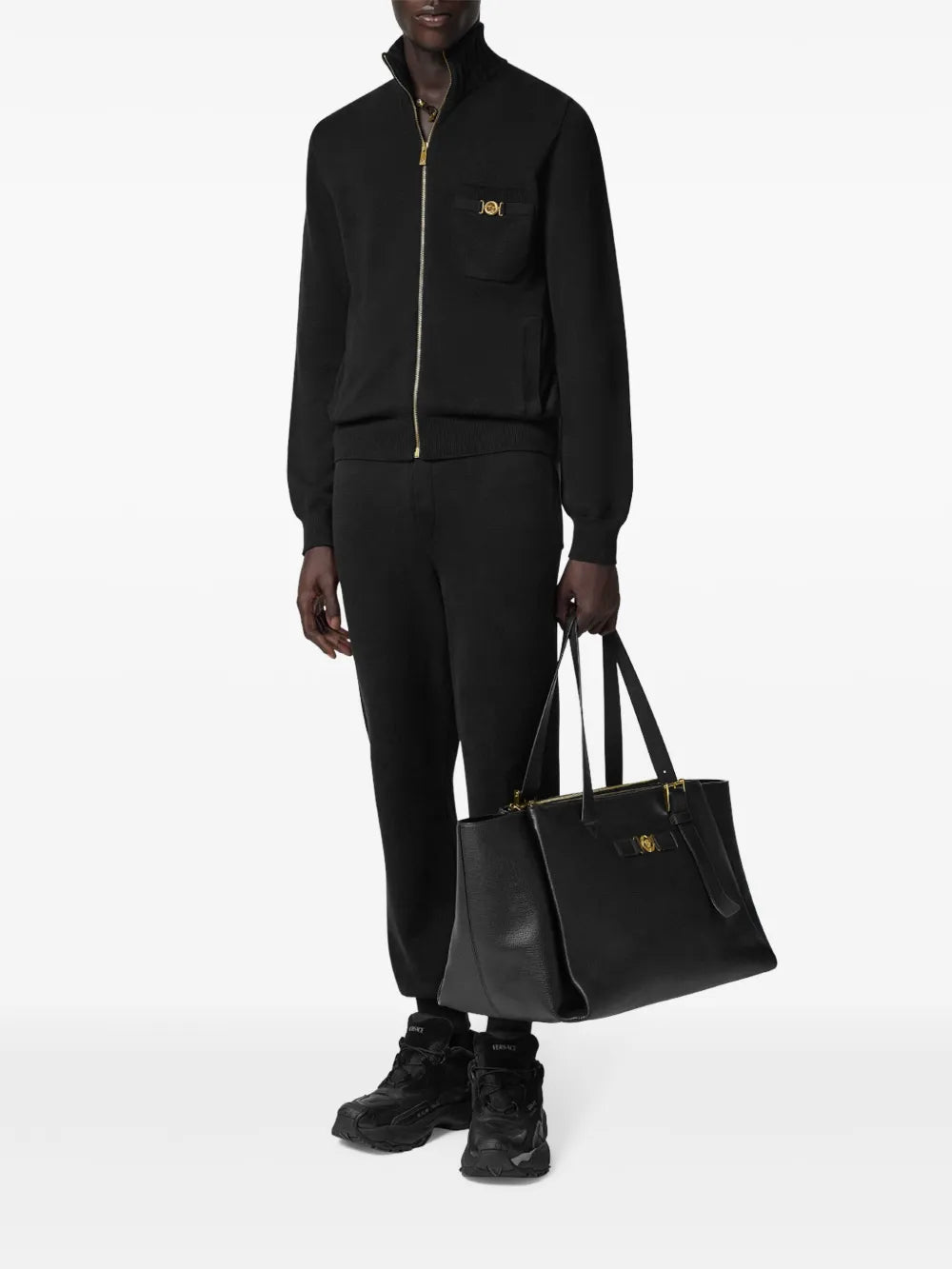 Cashmere jacket, Versace jacket, black zip jacket, luxury outerwear, men's cashmere clothing