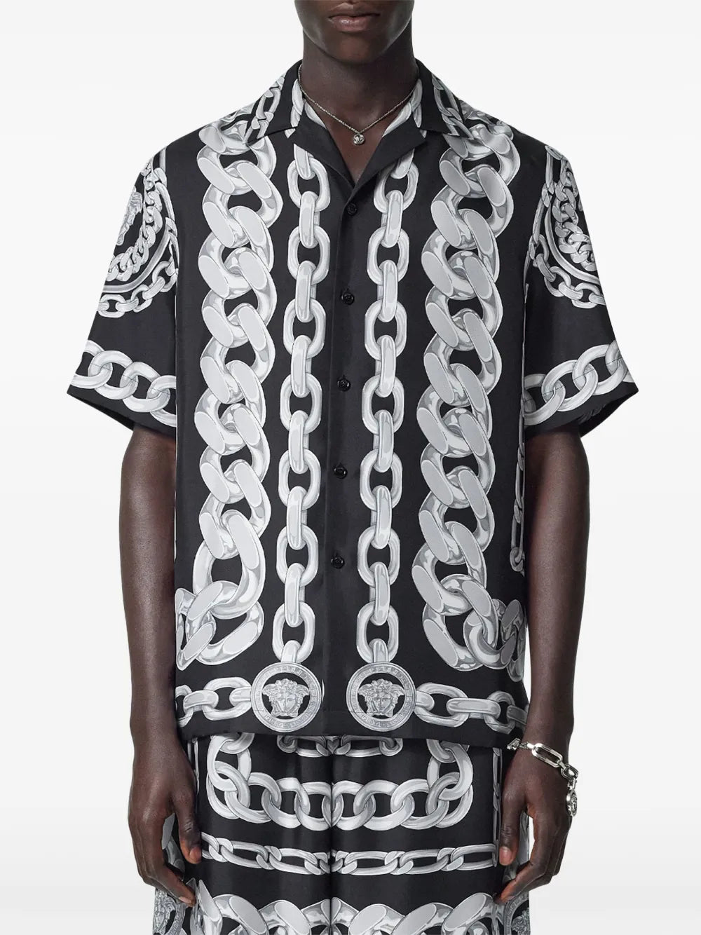 Medusa Chains, Silk Shirt, Spring-Summer 2025, Bicolor Design, Versace