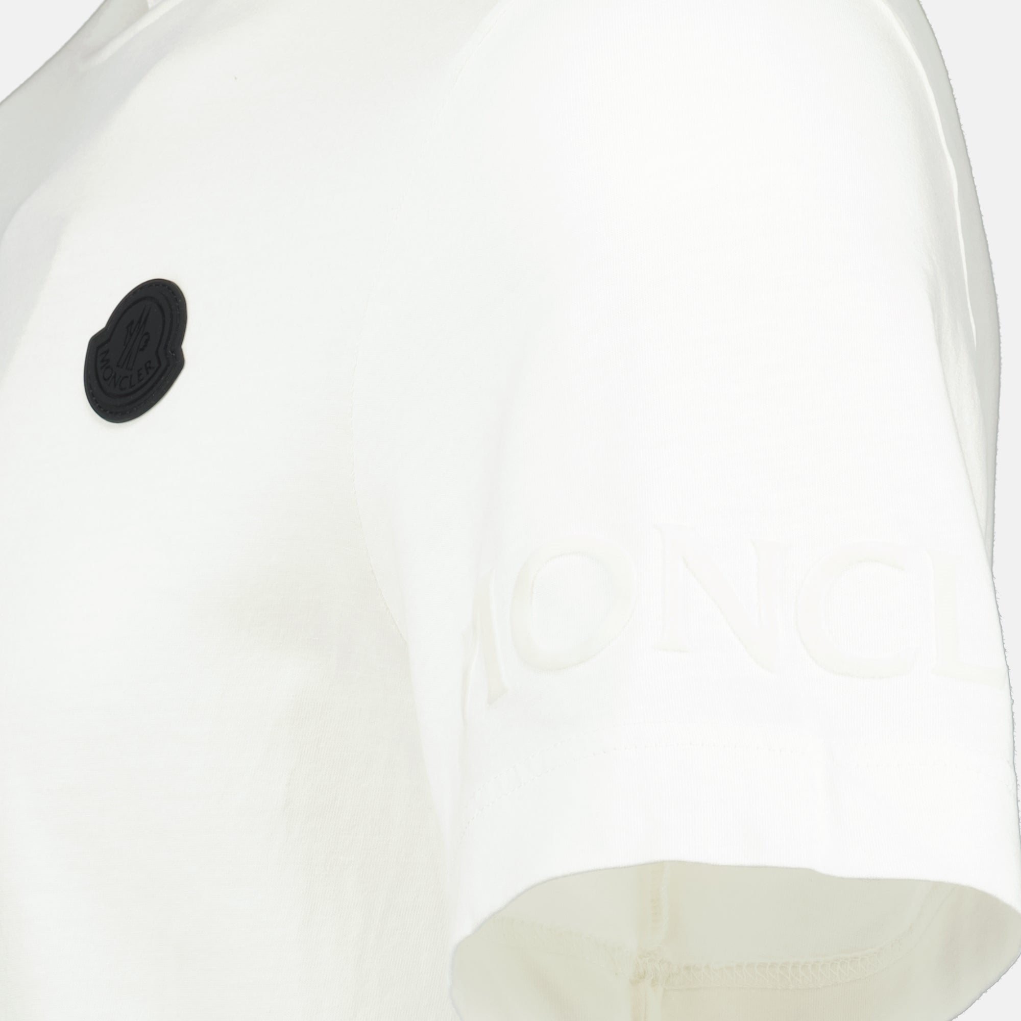 Moncler T-shirt, white logo T-shirt, cotton jersey tee, round neck tee, short sleeve shirt