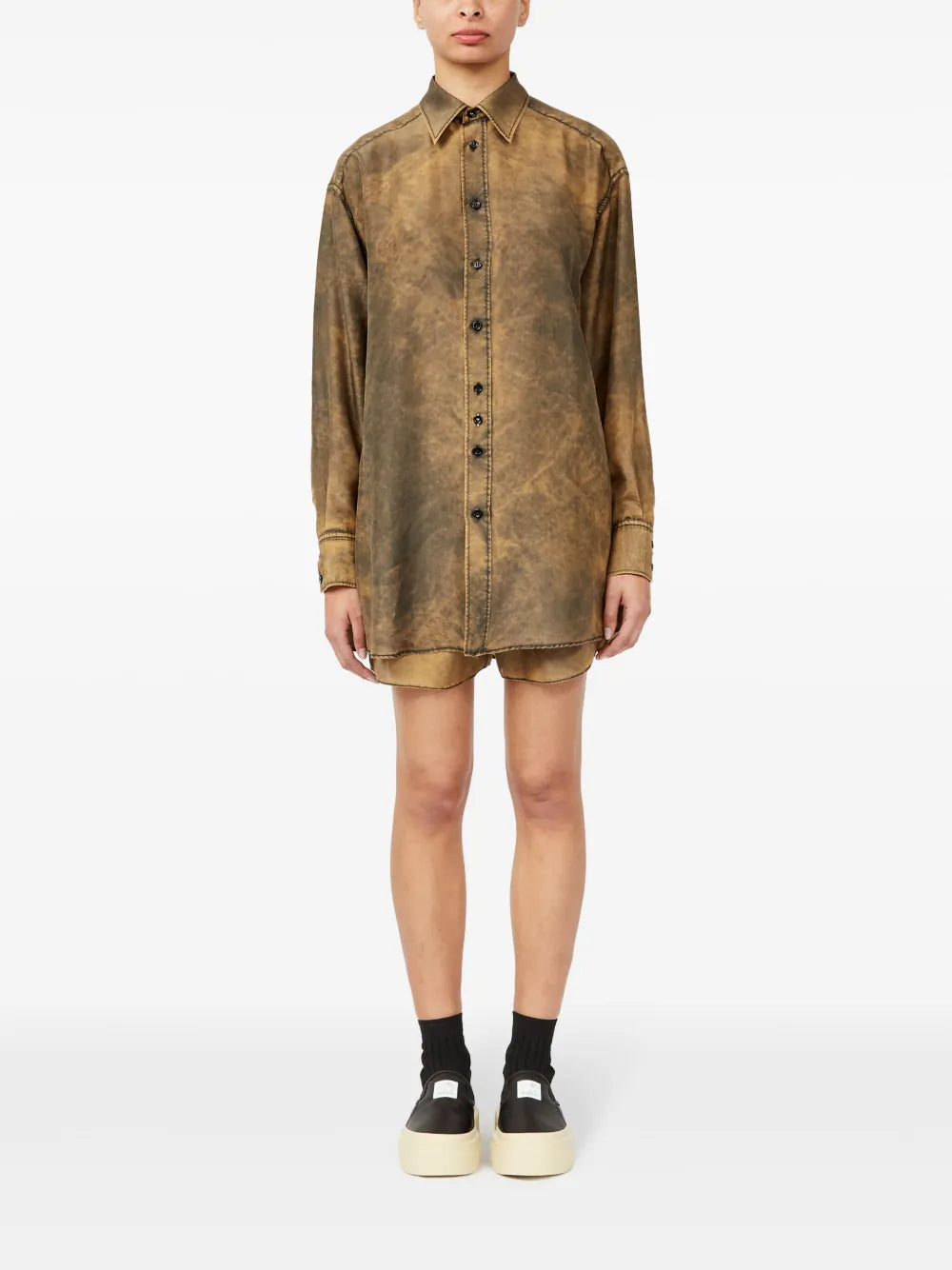 Long brown washed-effect shirt