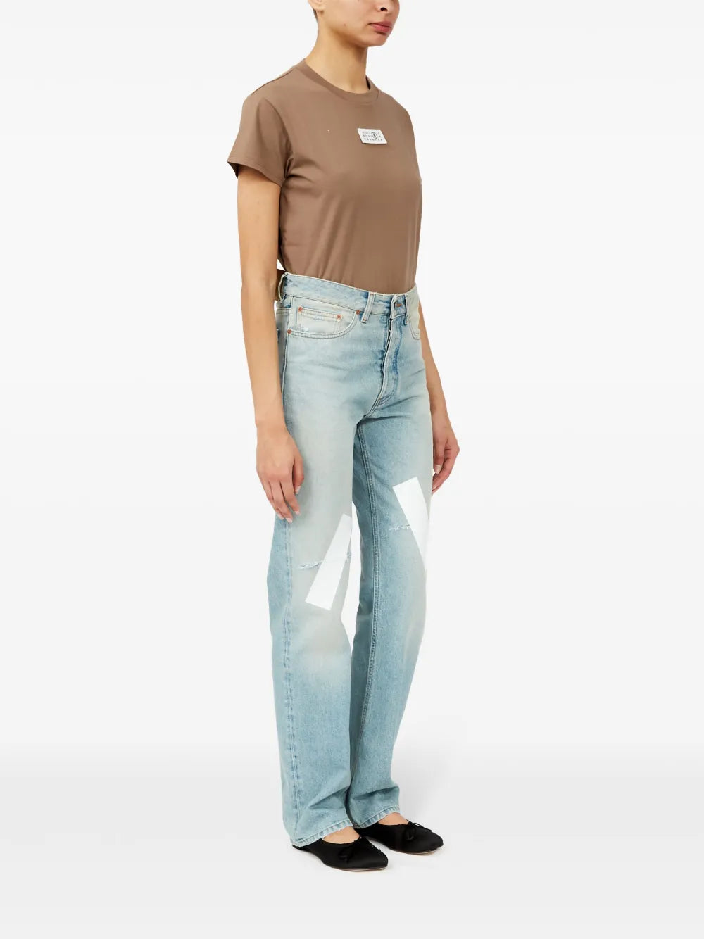 MM6 jeans, Patchwork denim, Straight fit jeans, Distressed denim, Adhesive band jeans