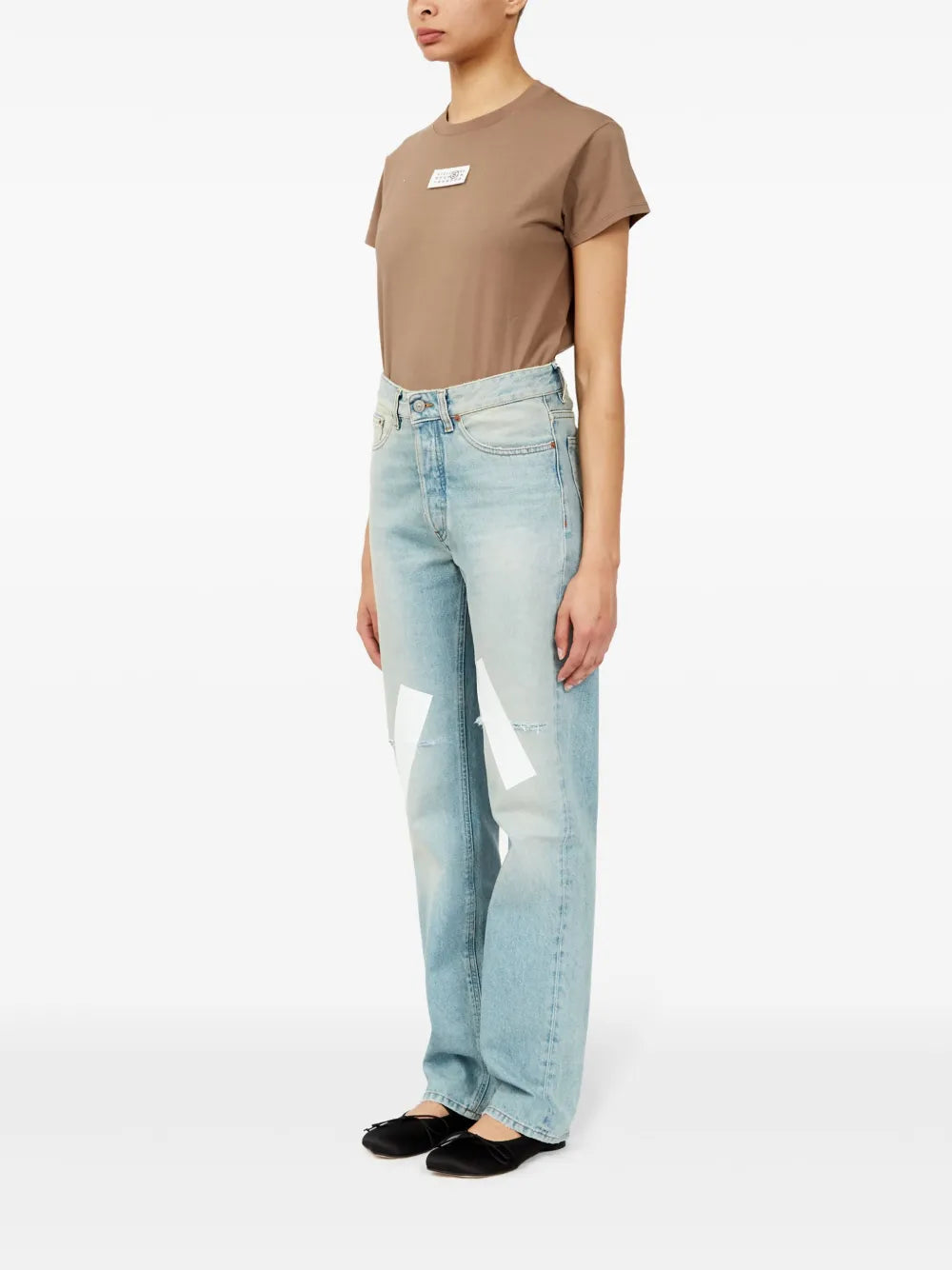 MM6 jeans, Patchwork denim, Straight fit jeans, Distressed denim, Adhesive band jeans