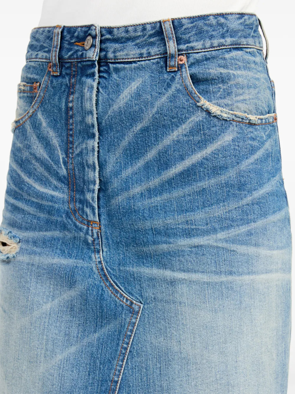 MM6 Denim Skirt, Long Denim Skirt, Distressed Effect Skirt, Spring-Summer 2025 Collection, Women's Fashion