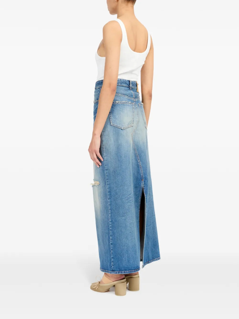 MM6 Denim Skirt, Long Denim Skirt, Distressed Effect Skirt, Spring-Summer 2025 Collection, Women's Fashion