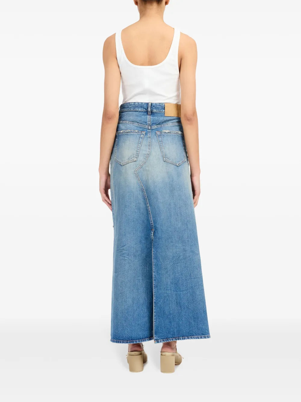 MM6 Denim Skirt, Long Denim Skirt, Distressed Effect Skirt, Spring-Summer 2025 Collection, Women's Fashion