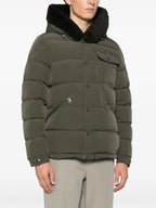 Image of Olive Green Puffer Jacket with Logo by Moncler for Men - Season Autumn-Winter 2024 - Detail View 1