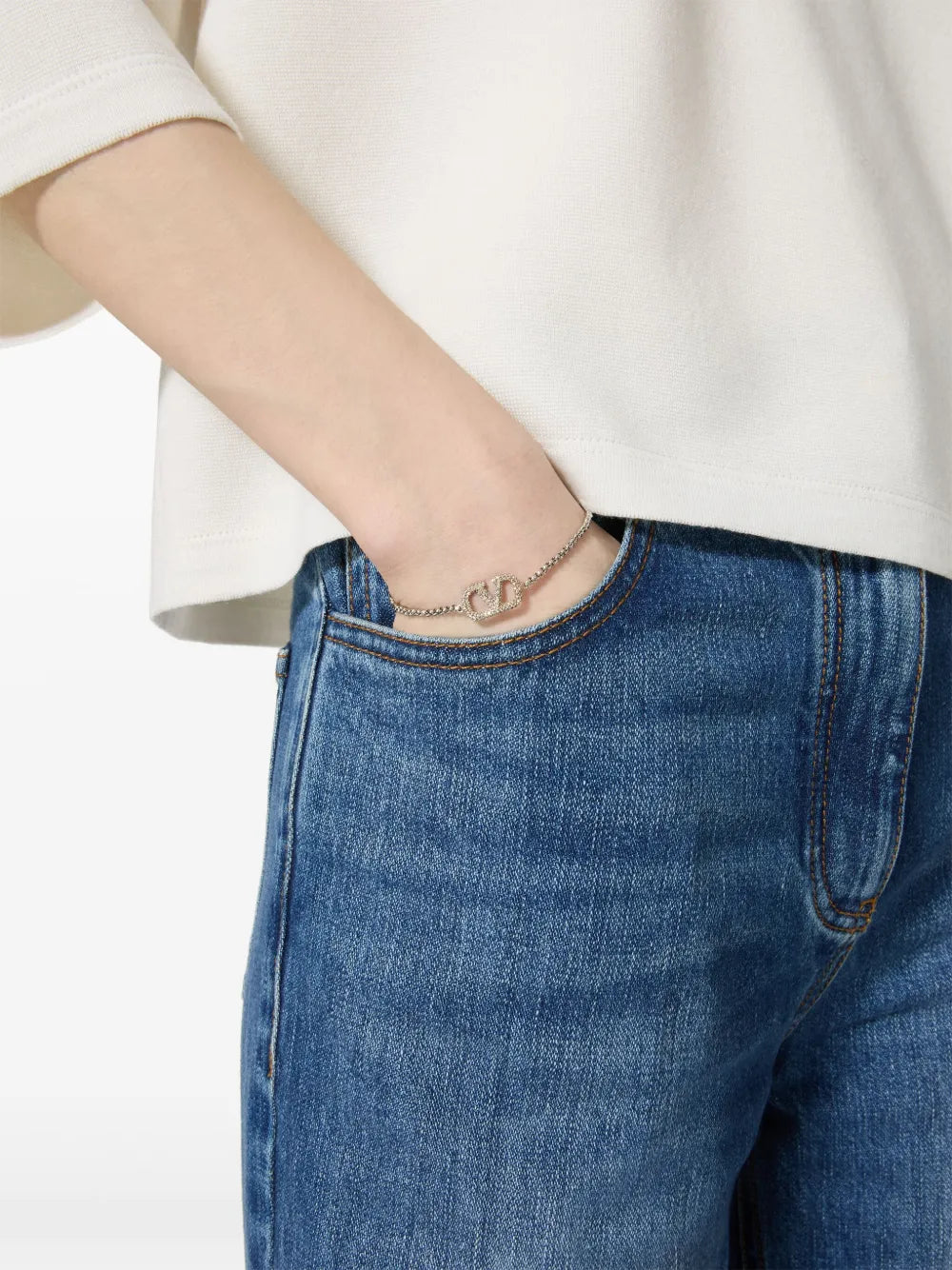 VLogo bracelet, silver bracelet, Swarovski crystals, adjustable bracelet, designer jewelry