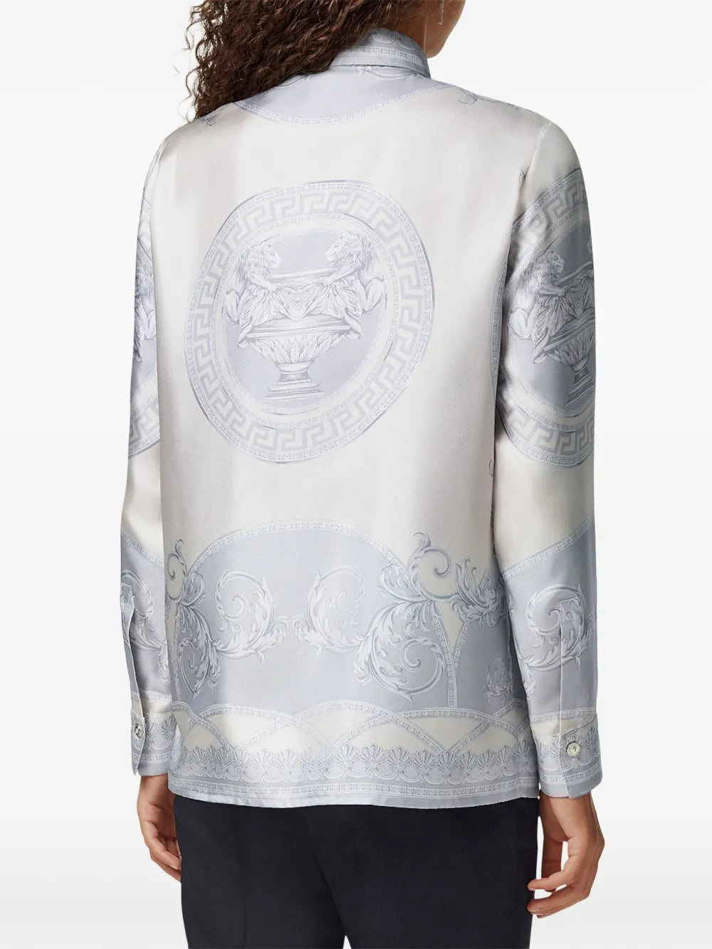 Grey Silk Shirt, La Coupe des Dieux, Versace Shirt, Silk Blouse, Medusa Detail