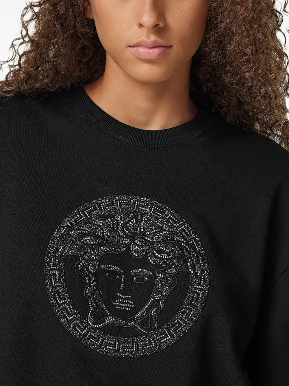 Medusa sweatshirt, Versace apparel, black sweatshirt, women's fashion, statement sweatshirt