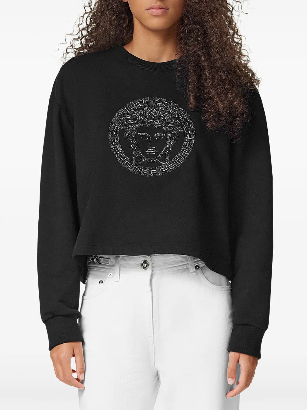 Medusa sweatshirt, Versace apparel, black sweatshirt, women's fashion, statement sweatshirt