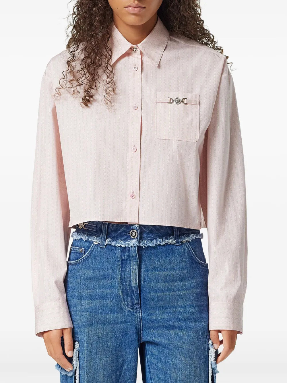 cropped shirt, Versace shirt, chain print shirt, rose shirt, women's fashion