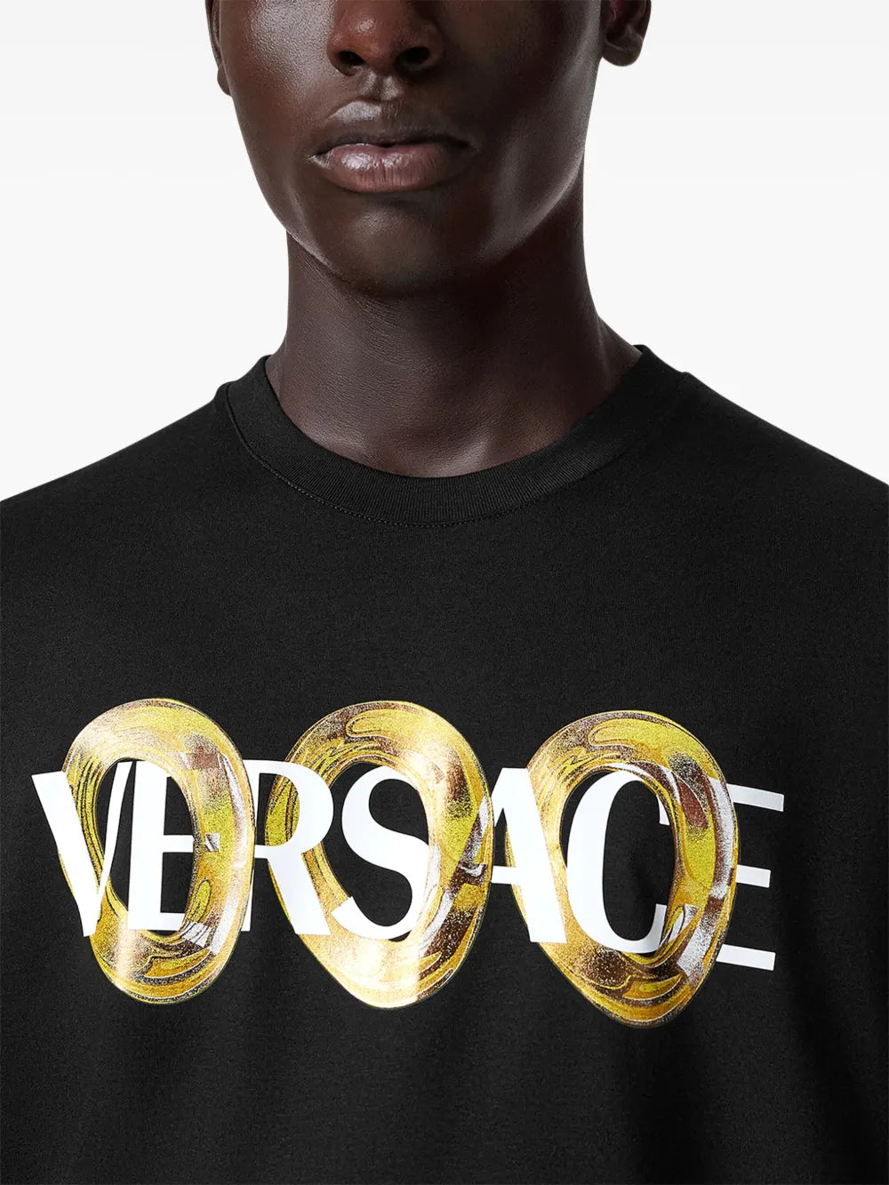 Versace T-shirt, maxi chain print, black T-shirt, logo shirt, cotton T-shirt