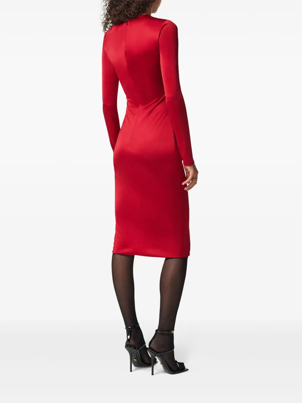 cocktail dress, red evening gown, Versace dress, women's fashion, fitted silhouette