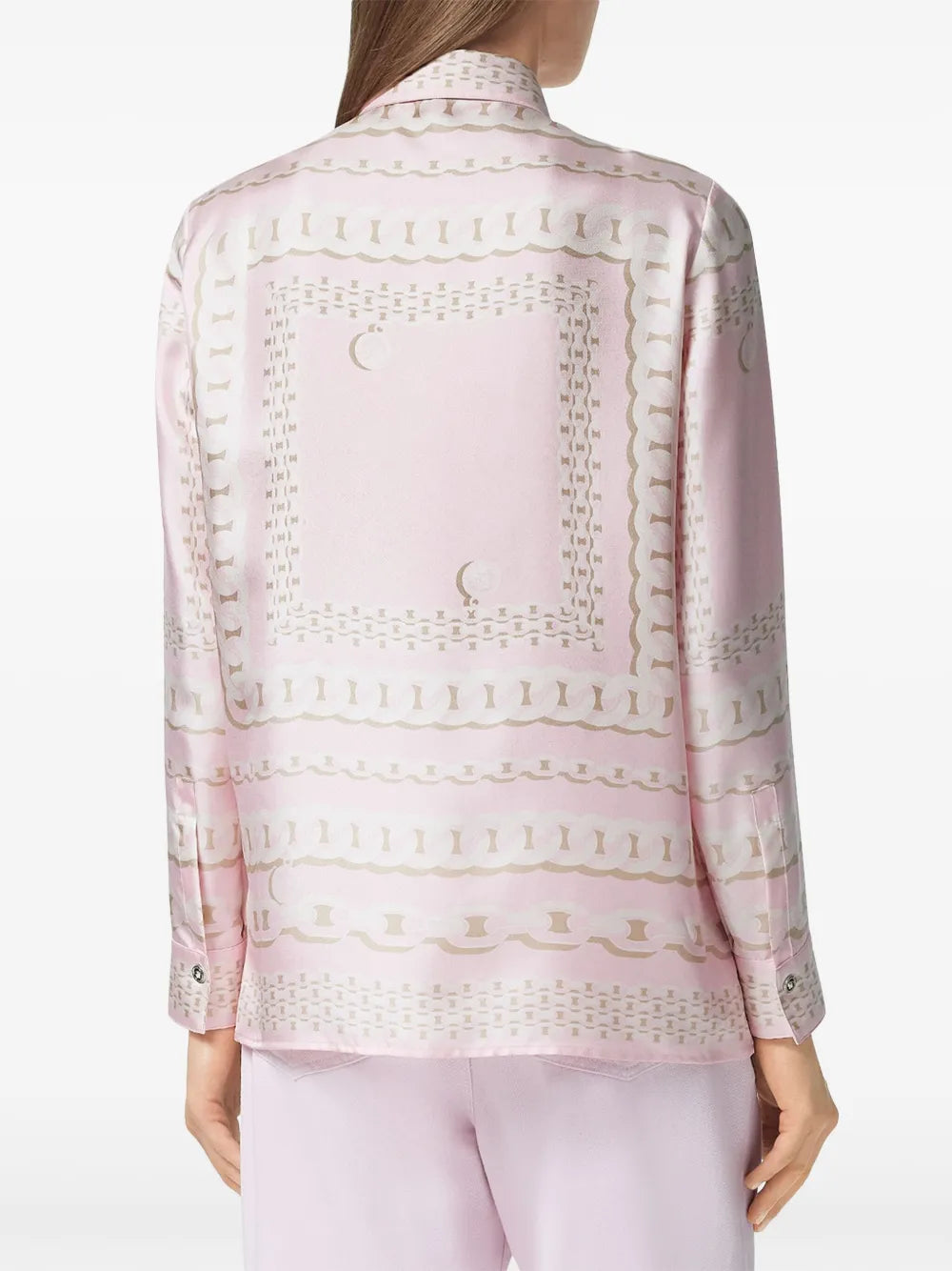 silk shirt, Versace, pink shirt, Chain print, women's fashion