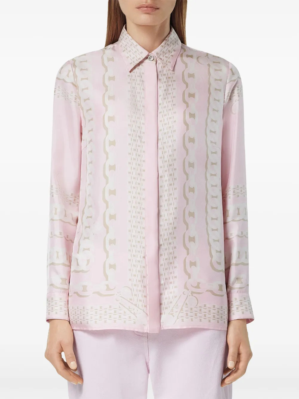 silk shirt, Versace, pink shirt, Chain print, women's fashion