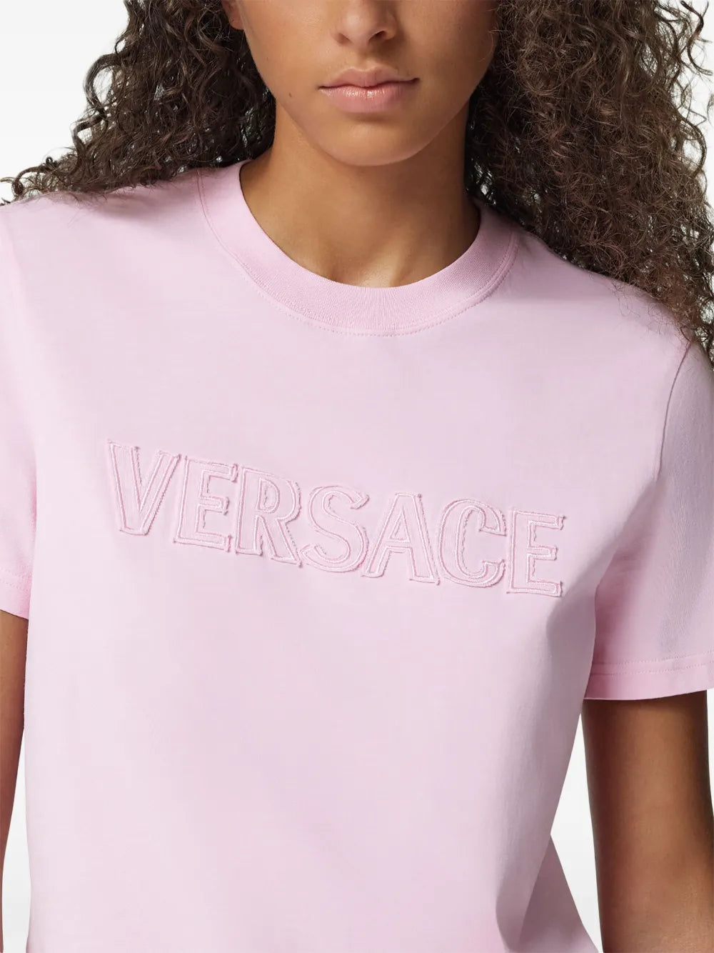 Embroidered T-shirt, Pink T-shirt, Cotton T-shirt, Versace T-shirt, Short Sleeve T-shirt