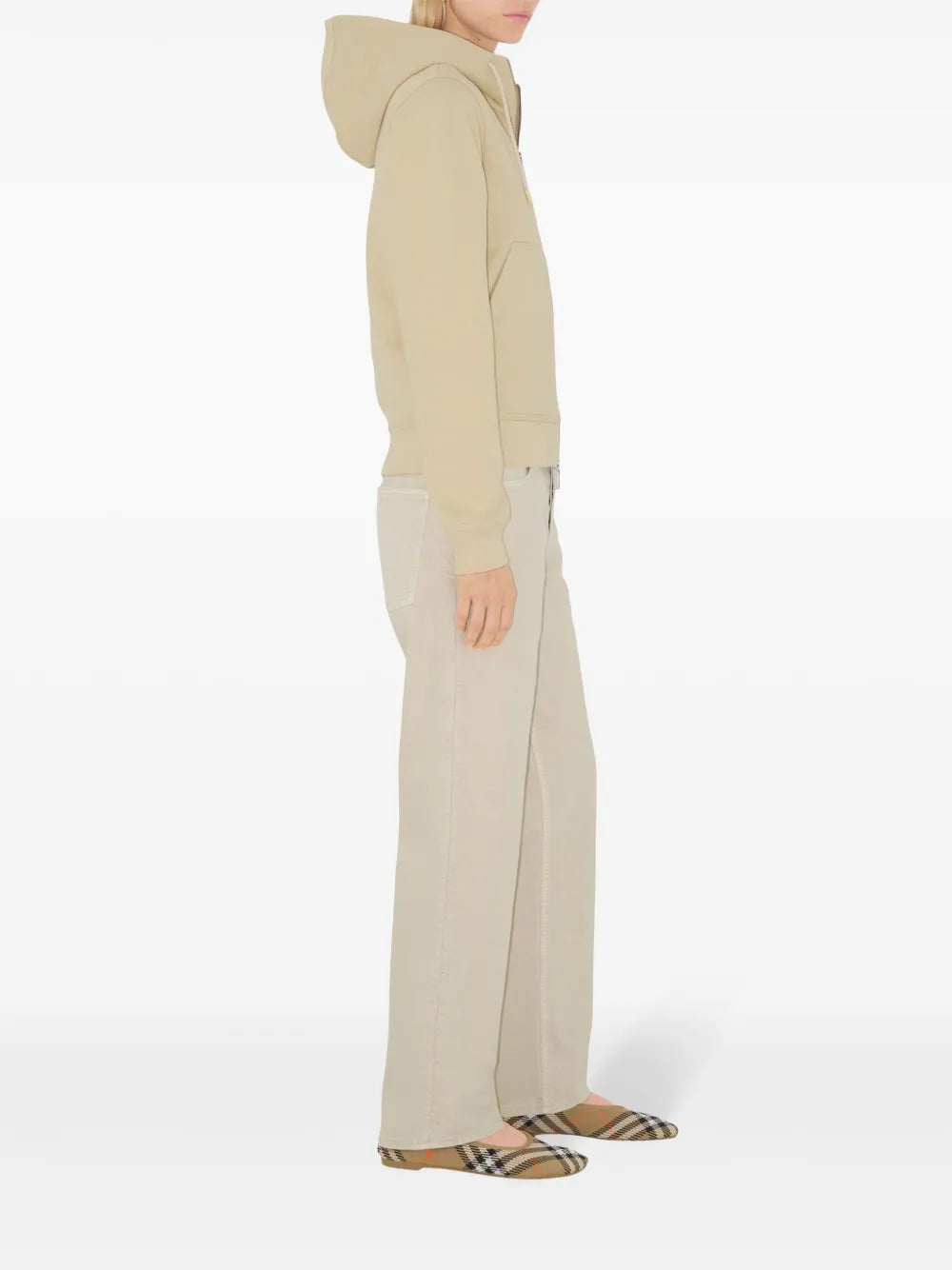 지퍼 업 베이지 스웨트셔츠