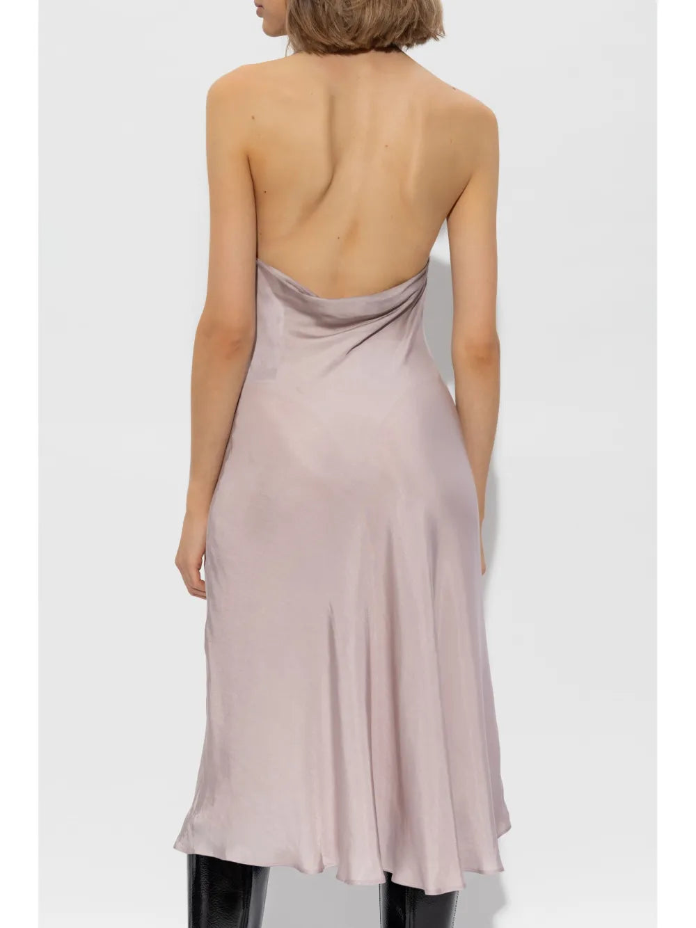 draped midi dress, Diesel dress, pink pale dress, cupro modal dress, V-neck sleeveless dress