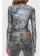 T-Akara top, galaxy print top, Diesel spring collection, slim fit top, high neck top