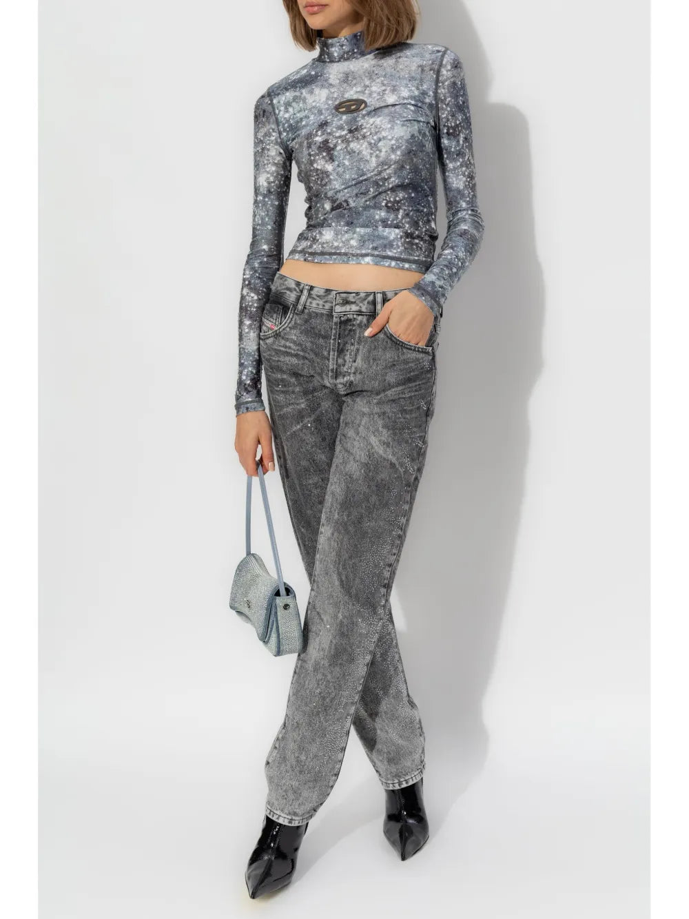 T-Akara top, galaxy print top, Diesel spring collection, slim fit top, high neck top