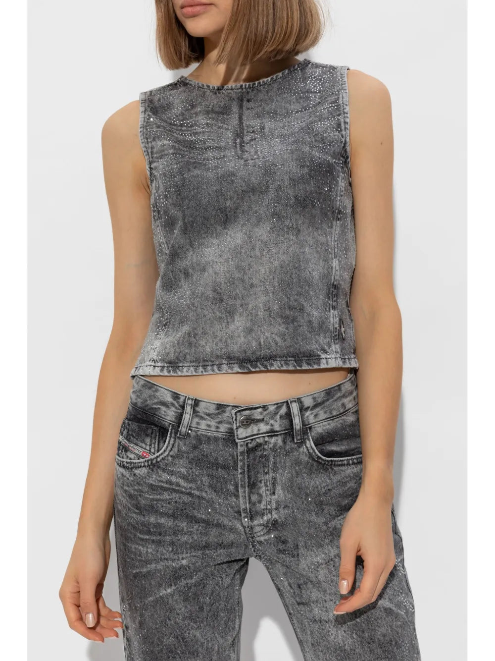 Denim top, Strass embellishment, Diesel collection, Spring-Summer 2025, Cropped design