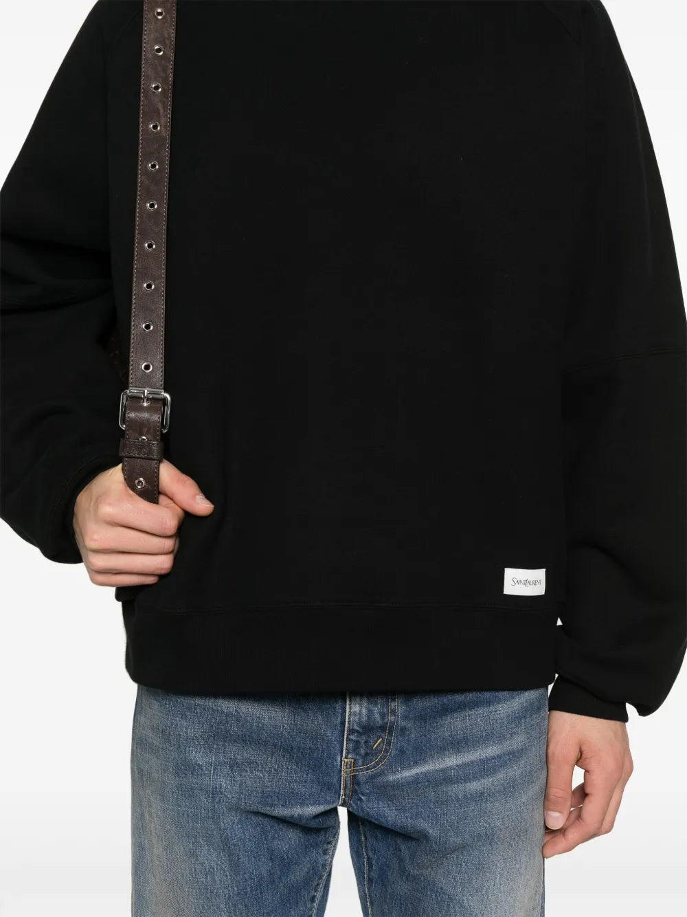 블랙 코튼 크루넥 스웨트셔츠