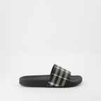 Burberry slides, Check print sandals, Polyurethane footwear, Casual slides, Designer sandals