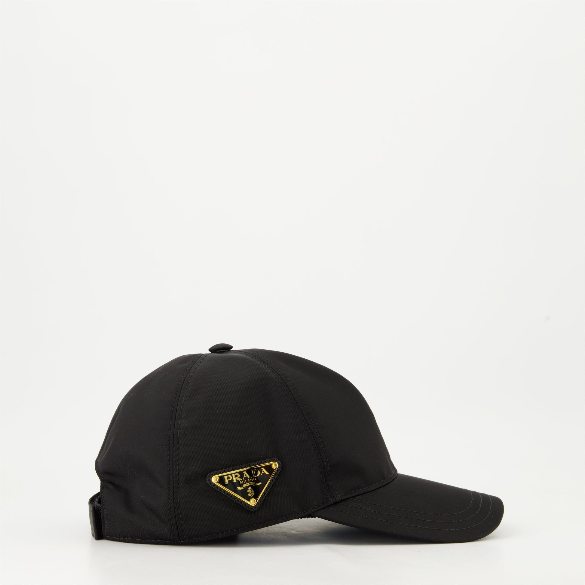 Prada cap, Re-Nylon cap, black cap, luxury accessories, sustainable fashion