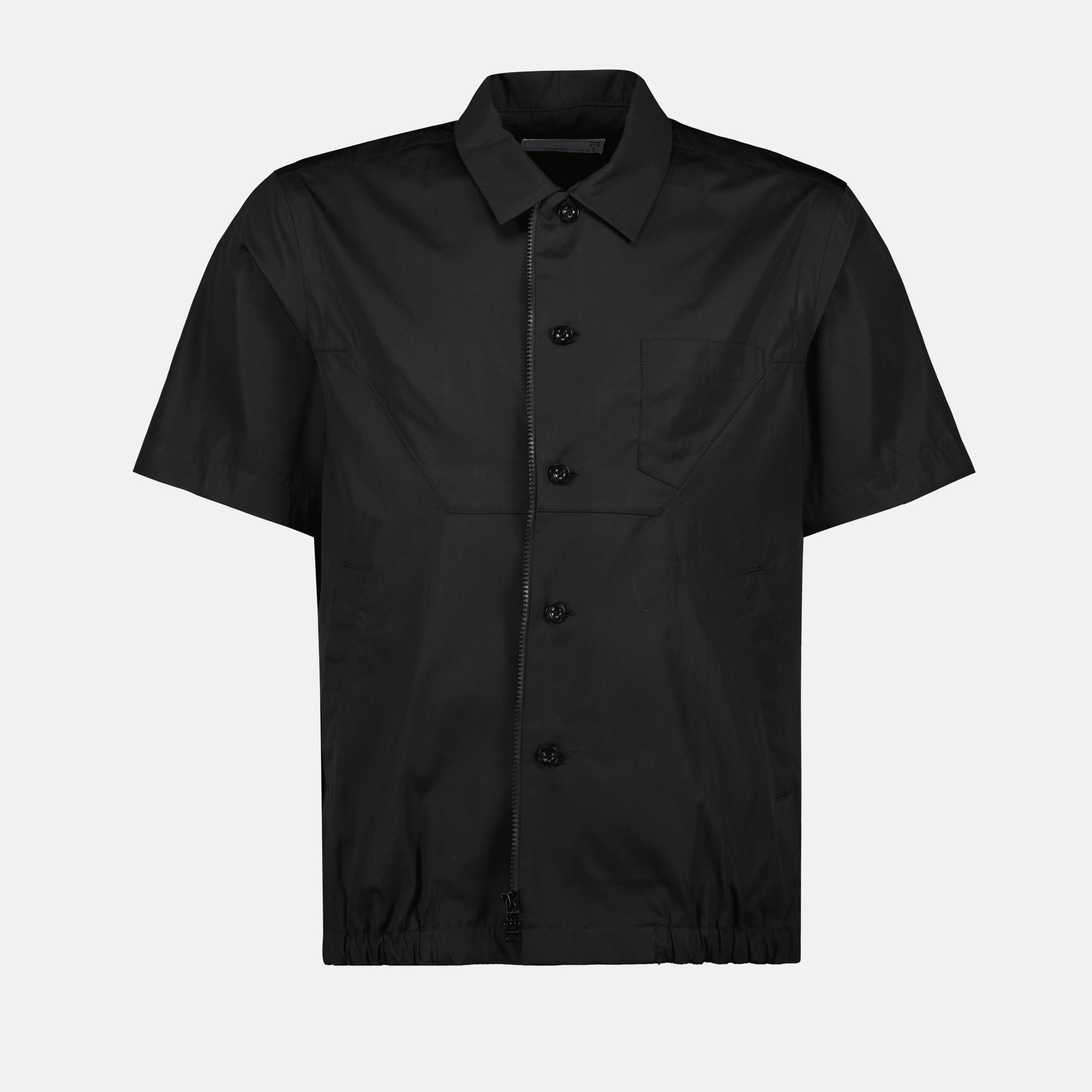 black cotton shirt, Sacai shirt, classic collar shirt, short sleeves shirt, men's fashion shirt