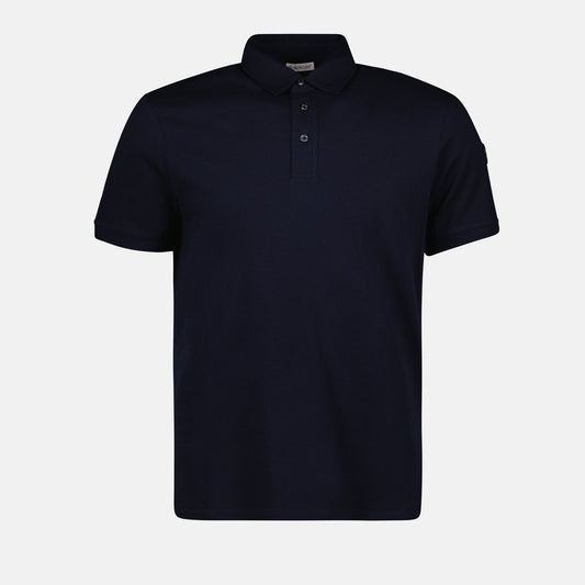 Moncler polo, navy blue polo, luxury polo shirt, cotton piqué polo, classic collar shirt