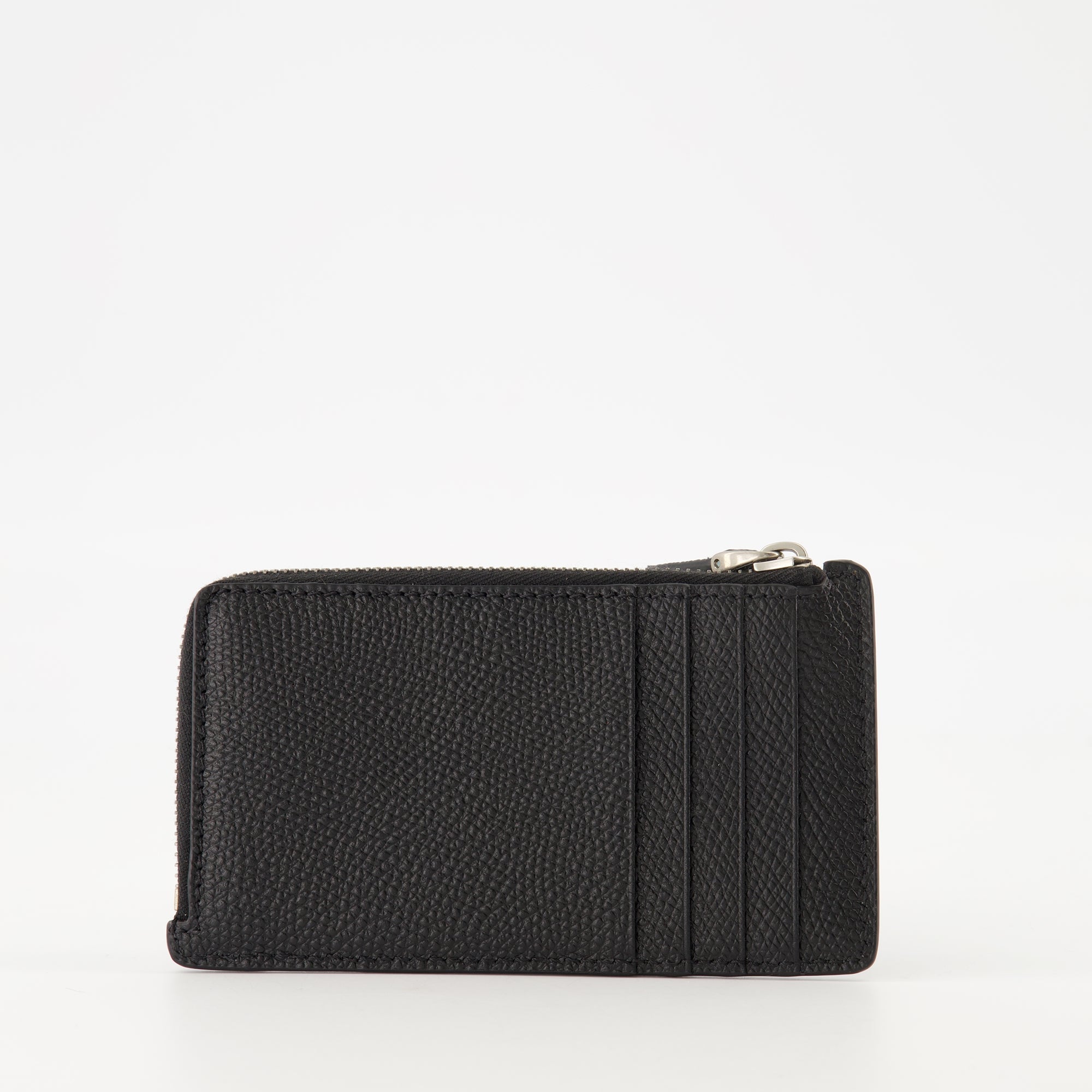 Vlogo Card Holder, Valentino Garavani accessories, black leather wallet, grained leather card holder, zippered wallet