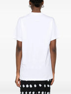 Image of White Goose Print T-Shirt by Moschino for Women - Season Spring-Summer 2025 - Model view 3