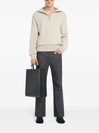 beige zip-neck sweater, Courrèges sweater, Spring-Summer collection, men's fashion, polo sweater