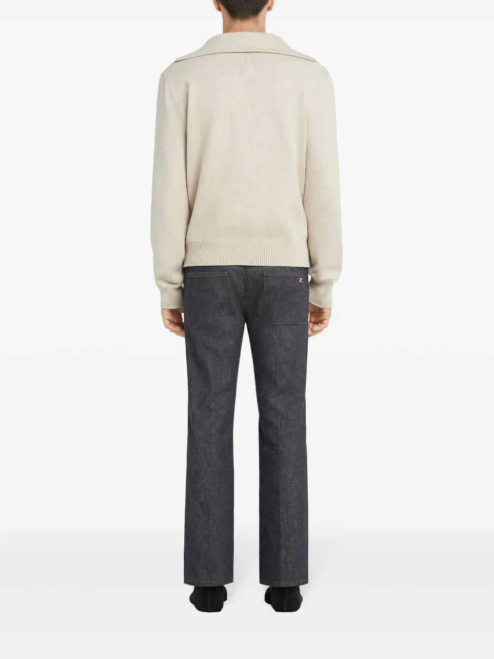 beige zip-neck sweater, Courrèges sweater, Spring-Summer collection, men's fashion, polo sweater