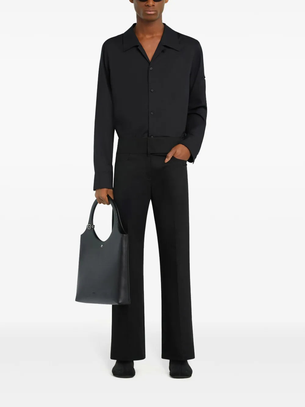 black cotton shirt, Courrèges shirt, men's cotton shirt, premium shirt, pointed collar shirt