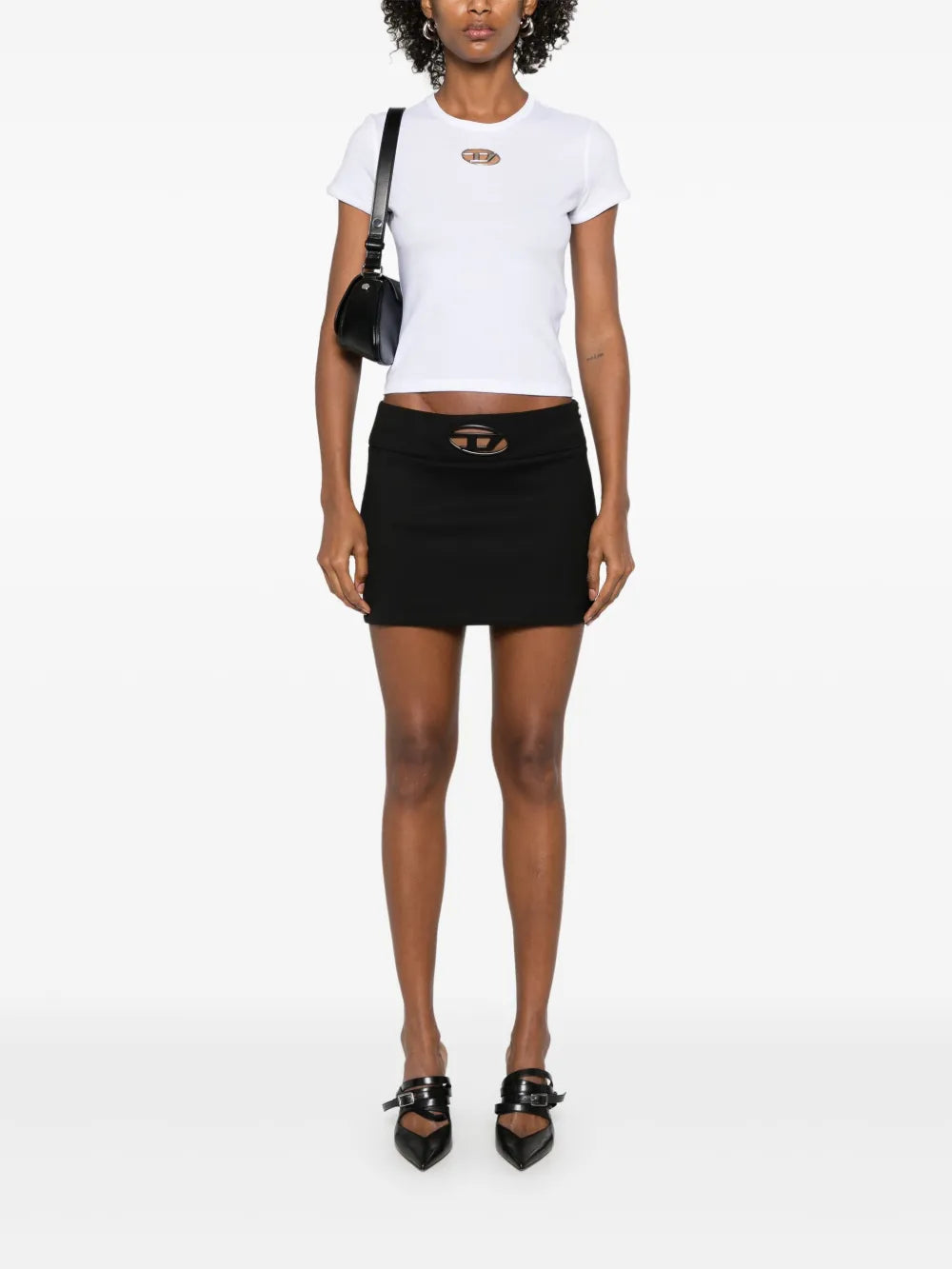 white t-shirt, Diesel clothing, Oval D logo, cut-out effect, cotton t-shirt