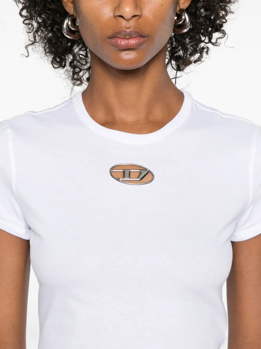 white t-shirt, Diesel clothing, Oval D logo, cut-out effect, cotton t-shirt
