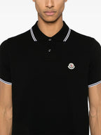 Image of Black Polo with Tricolor Trim by Moncler for Men - Season Spring-Summer 2025 - Detail View 6