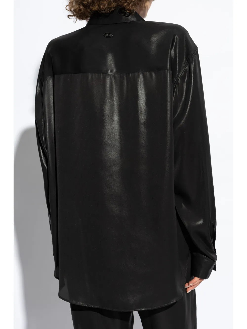 laminated shirt, Diesel black shirt, classic collar shirt, metallic finish shirt, women's casual shirt