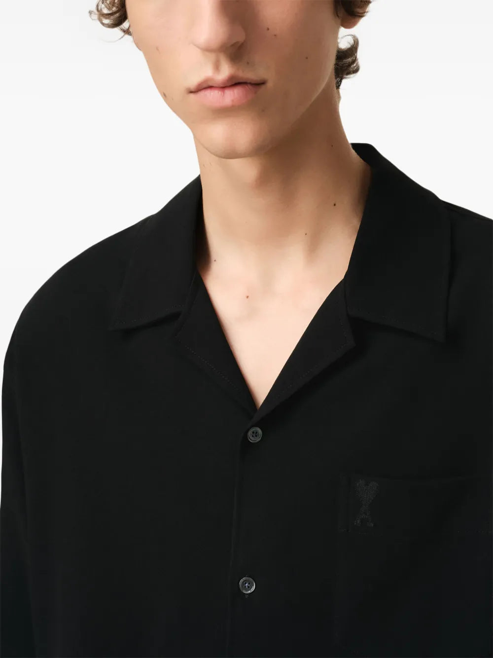 oversized shirt, Ami Paris shirt, black shirt, contemporary fashion, cotton shirt