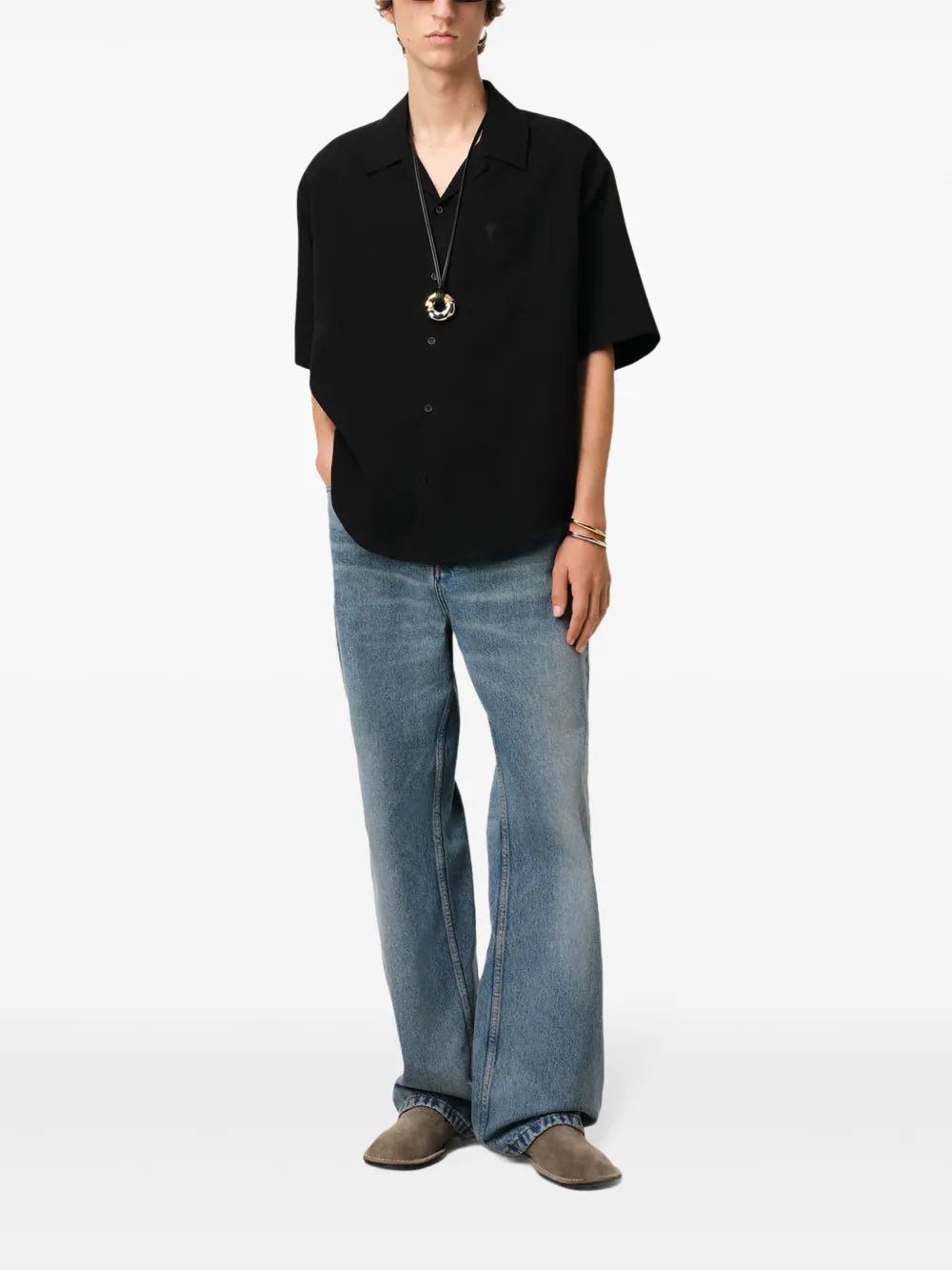 oversized shirt, Ami Paris shirt, black shirt, contemporary fashion, cotton shirt