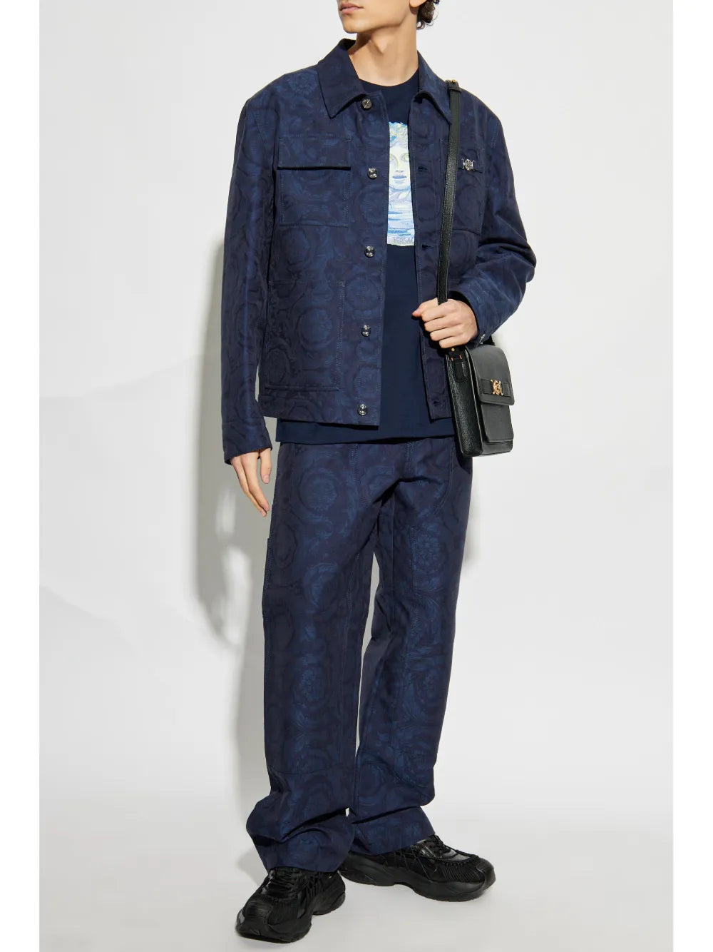 Versace T-shirt, Medusa print, navy T-shirt, cotton jersey shirt, men's fashion