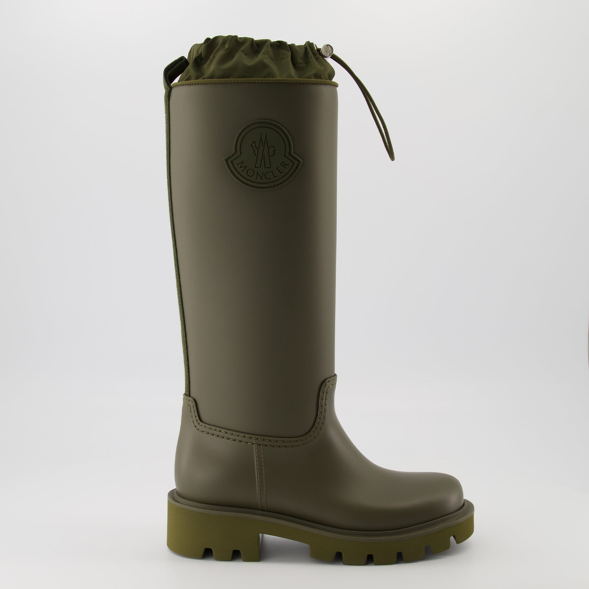 Kickstream rain boots, Moncler footwear, waterproof boots, khaki boots, women's footwear
