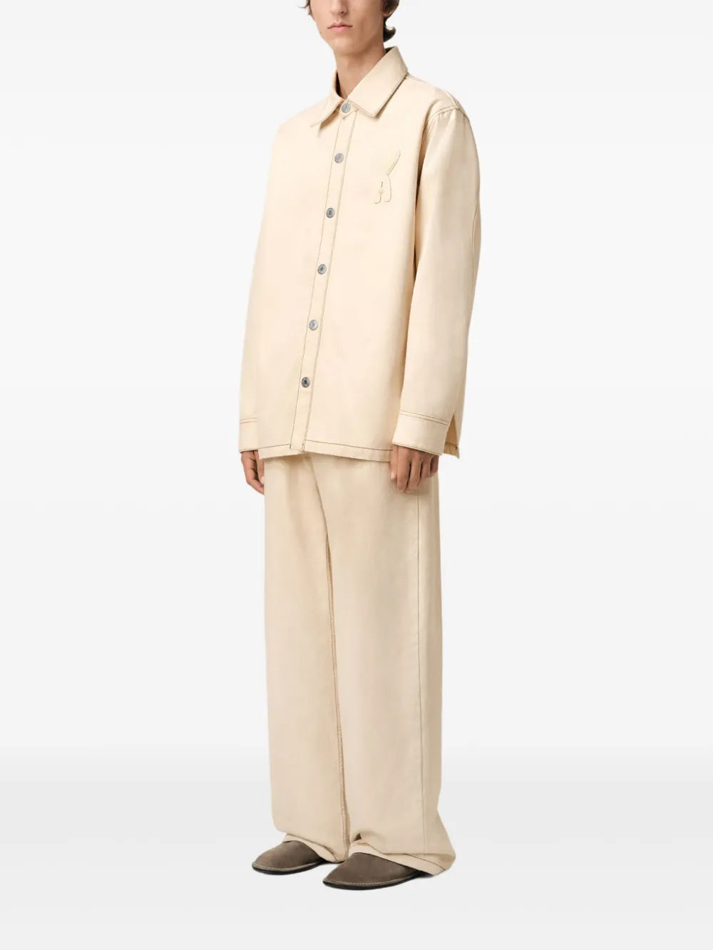 beige denim shirt, Ami de Coeur, classic collar shirt, men's denim wear, Spring-Summer 2025 collection