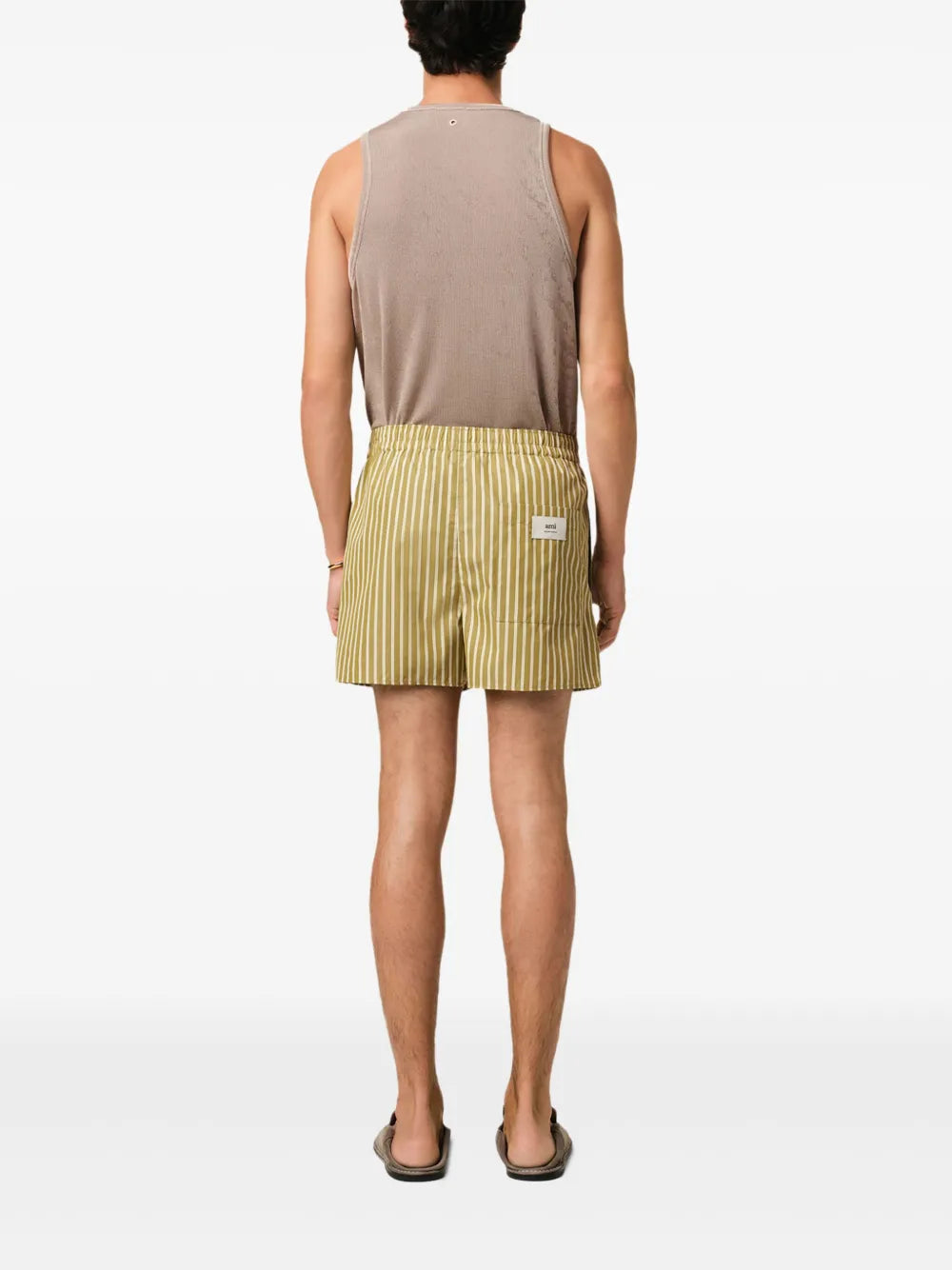 Kaki striped shorts, Ami Paris, unisex shorts, cotton shorts, spring/summer collection
