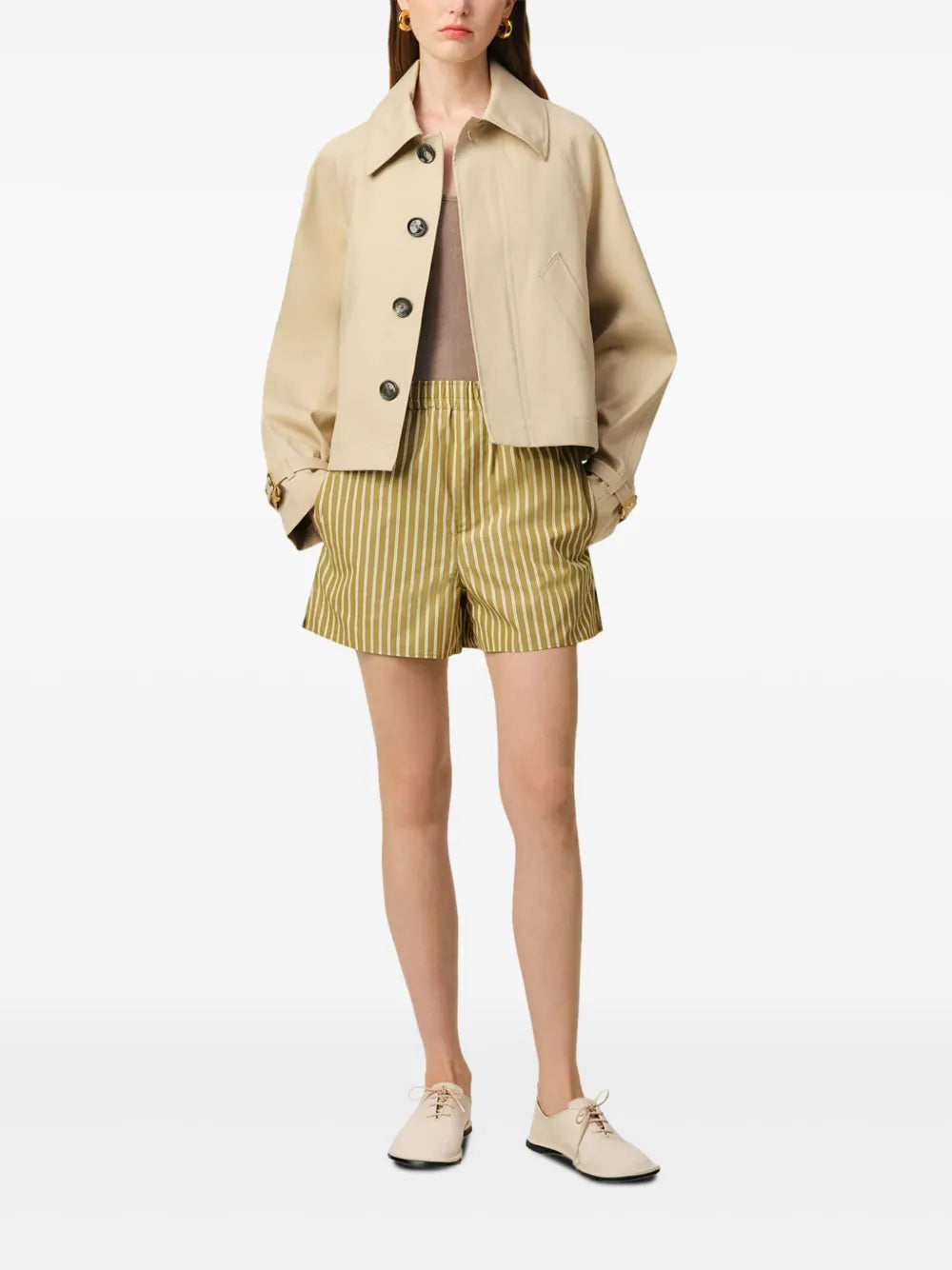 Kaki striped shorts, Ami Paris, unisex shorts, cotton shorts, spring/summer collection