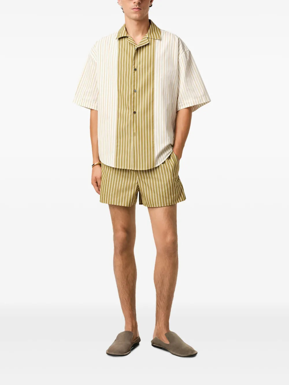 Kaki striped shorts, Ami Paris, unisex shorts, cotton shorts, spring/summer collection