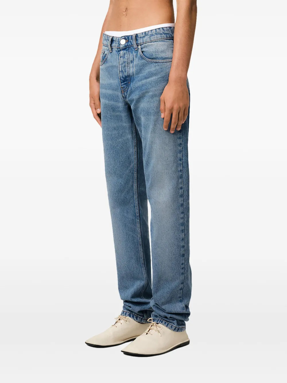 Image of Denim Straight Jeans by Ami PARIS for Men - Season Spring-Summer 2025 - Detail View 1