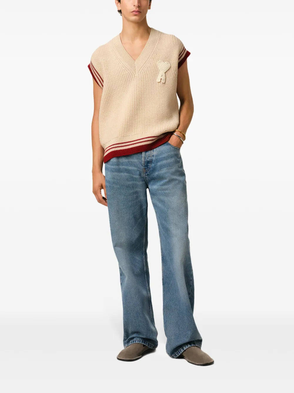 Pullover sem mangas em malha canelada